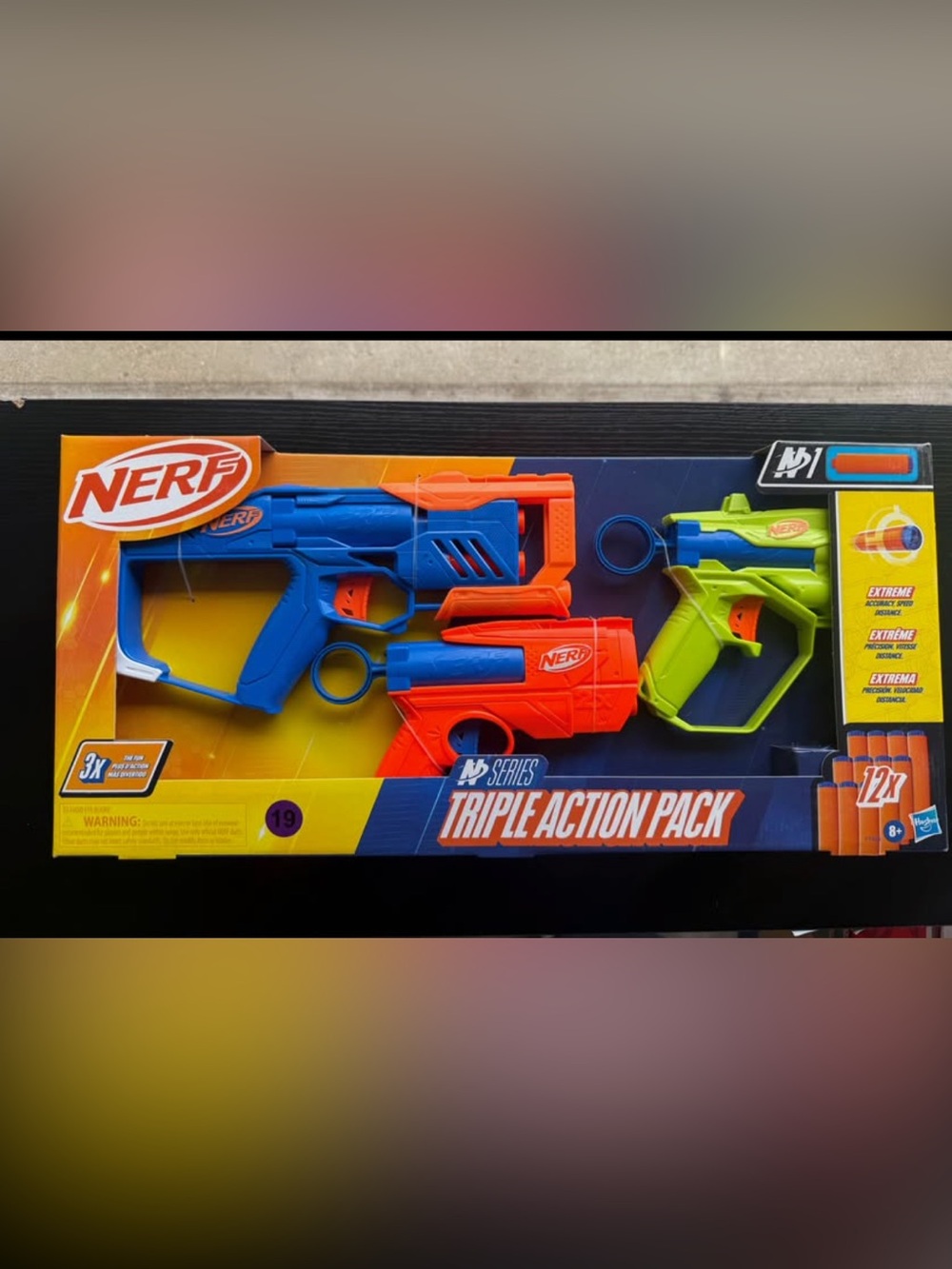 Nerf Triple Action Pack Blasters in Blue, Orange, Green
